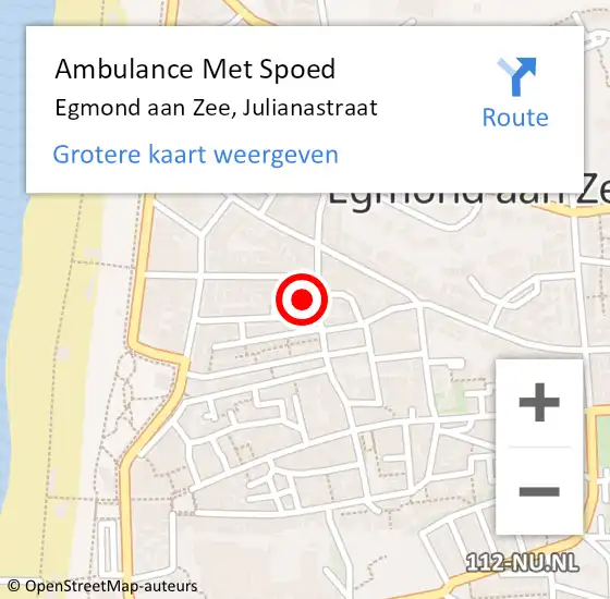 Locatie op kaart van de 112 melding: Ambulance Met Spoed Naar Egmond aan Zee, Julianastraat op 5 oktober 2014 18:06