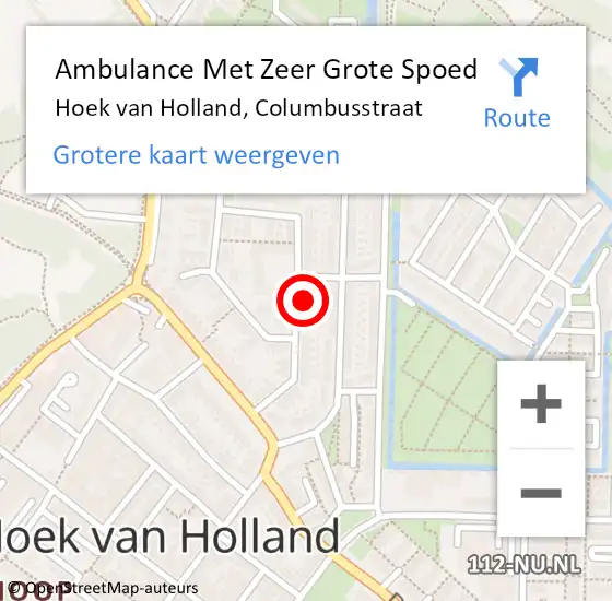 Locatie op kaart van de 112 melding: Ambulance Met Zeer Grote Spoed Naar Hoek van Holland, Columbusstraat op 13 mei 2024 09:03