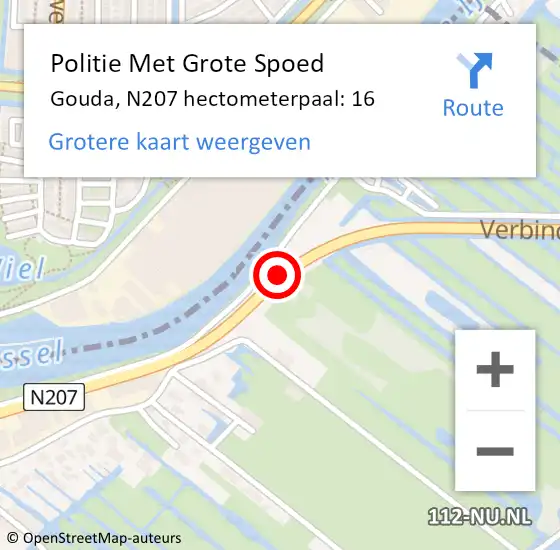 Locatie op kaart van de 112 melding: Politie Met Grote Spoed Naar Gouda, N207 hectometerpaal: 16 op 13 mei 2024 09:10