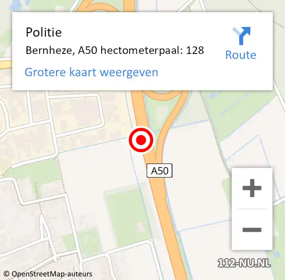 Locatie op kaart van de 112 melding: Politie Bernheze, A50 hectometerpaal: 128 op 13 mei 2024 09:17