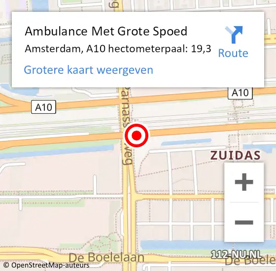 Locatie op kaart van de 112 melding: Ambulance Met Grote Spoed Naar Amsterdam, A10 hectometerpaal: 19,3 op 13 mei 2024 09:22