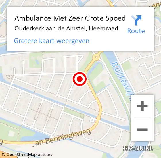 Locatie op kaart van de 112 melding: Ambulance Met Zeer Grote Spoed Naar Ouderkerk aan de Amstel, Heemraad op 13 mei 2024 09:25