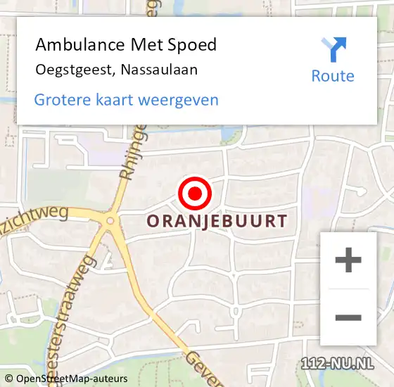 Locatie op kaart van de 112 melding: Ambulance Met Spoed Naar Oegstgeest, Nassaulaan op 13 mei 2024 09:35