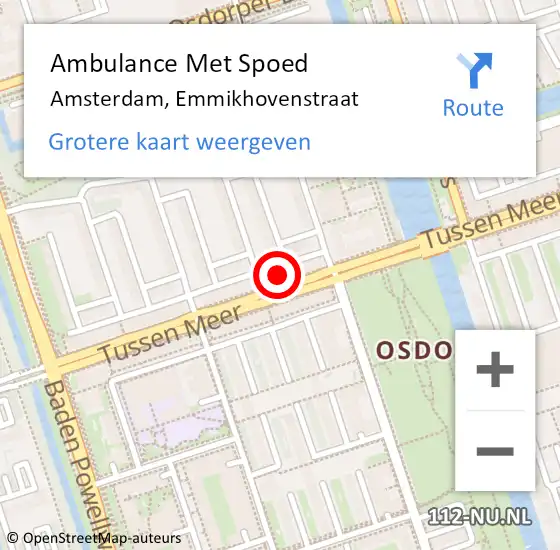 Locatie op kaart van de 112 melding: Ambulance Met Spoed Naar Amsterdam, Emmikhovenstraat op 13 mei 2024 09:36