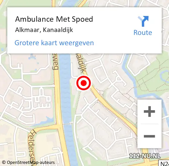 Locatie op kaart van de 112 melding: Ambulance Met Spoed Naar Alkmaar, Kanaaldijk op 13 mei 2024 09:46