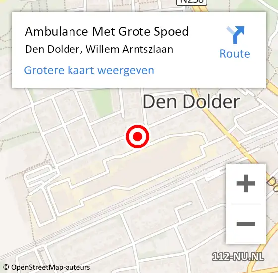 Locatie op kaart van de 112 melding: Ambulance Met Grote Spoed Naar Den Dolder, Willem Arntszlaan op 5 oktober 2014 18:15