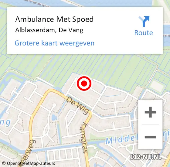 Locatie op kaart van de 112 melding: Ambulance Met Spoed Naar Alblasserdam, De Vang op 13 mei 2024 10:08