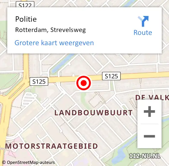 Locatie op kaart van de 112 melding: Politie Rotterdam, Strevelsweg op 13 mei 2024 10:08