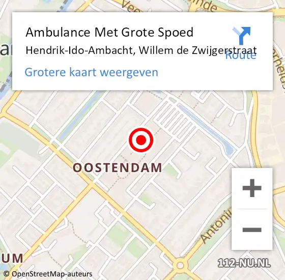 Locatie op kaart van de 112 melding: Ambulance Met Grote Spoed Naar Hendrik-Ido-Ambacht, Willem de Zwijgerstraat op 13 mei 2024 10:11