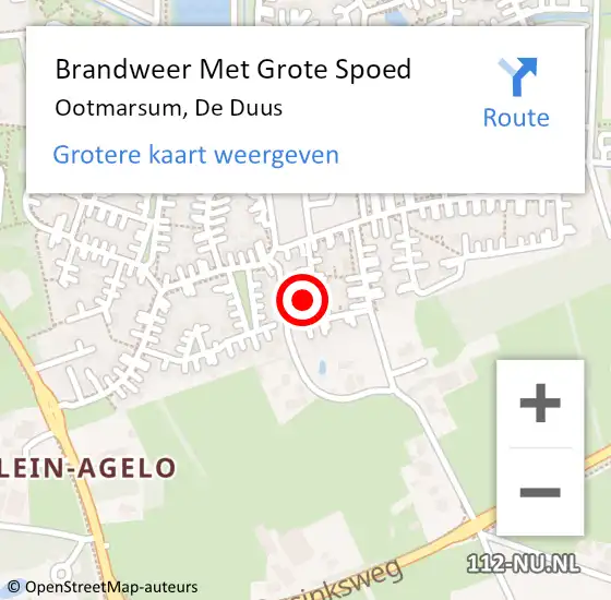 Locatie op kaart van de 112 melding: Brandweer Met Grote Spoed Naar Ootmarsum, De Duus op 13 mei 2024 10:22