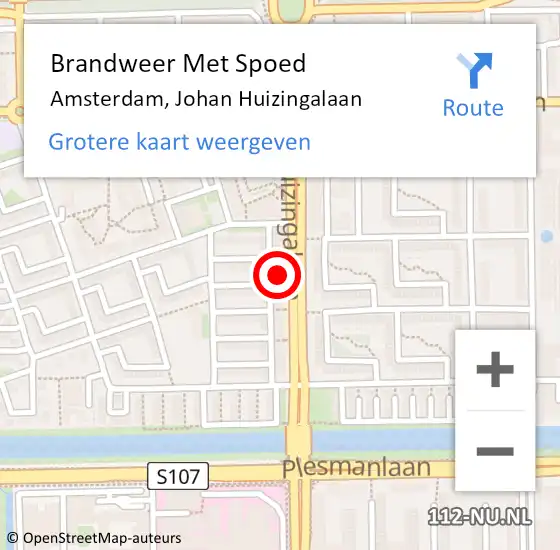Locatie op kaart van de 112 melding: Brandweer Met Spoed Naar Amsterdam, Johan Huizingalaan op 13 mei 2024 10:23