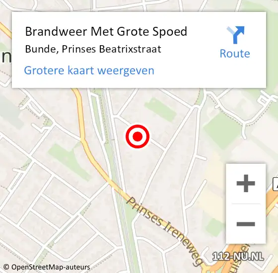 Locatie op kaart van de 112 melding: Brandweer Met Grote Spoed Naar Bunde, Prinses Beatrixstraat op 13 mei 2024 10:24