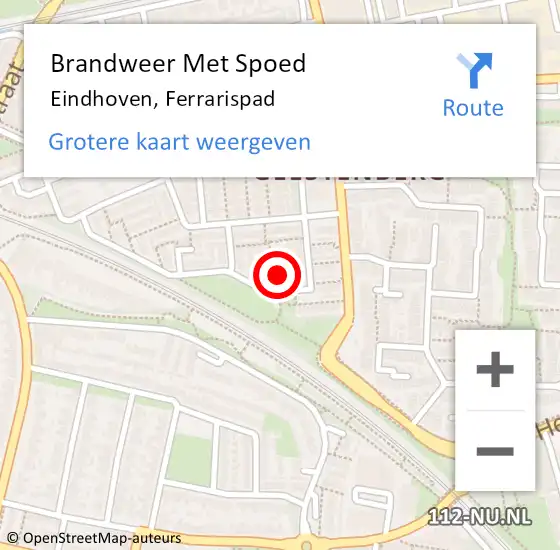 Locatie op kaart van de 112 melding: Brandweer Met Spoed Naar Eindhoven, Ferrarispad op 13 mei 2024 10:32