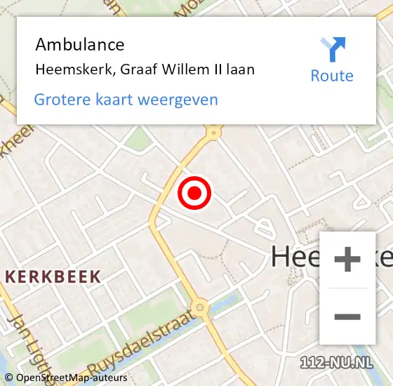 Locatie op kaart van de 112 melding: Ambulance Heemskerk, Graaf Willem II laan op 13 mei 2024 10:32