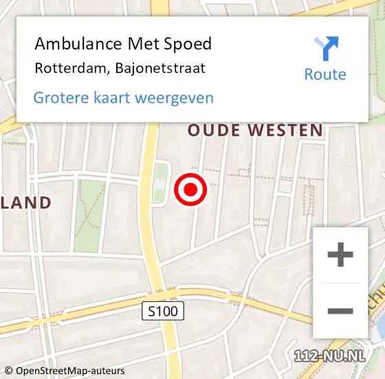 Locatie op kaart van de 112 melding: Ambulance Met Spoed Naar Rotterdam, Bajonetstraat op 13 mei 2024 10:33
