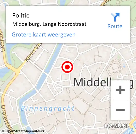 Locatie op kaart van de 112 melding: Politie Middelburg, Lange Noordstraat op 13 mei 2024 10:57