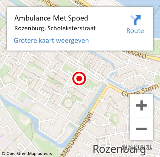 Locatie op kaart van de 112 melding: Ambulance Met Spoed Naar Rozenburg, Scholeksterstraat op 13 mei 2024 11:09