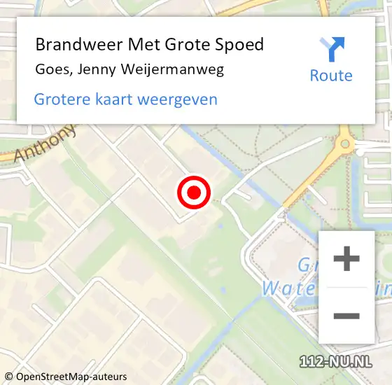 Locatie op kaart van de 112 melding: Brandweer Met Grote Spoed Naar Goes, Jenny Weijermanweg op 13 mei 2024 11:12