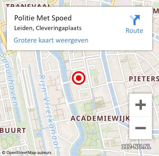 Locatie op kaart van de 112 melding: Politie Met Spoed Naar Leiden, Cleveringaplaats op 13 mei 2024 11:14
