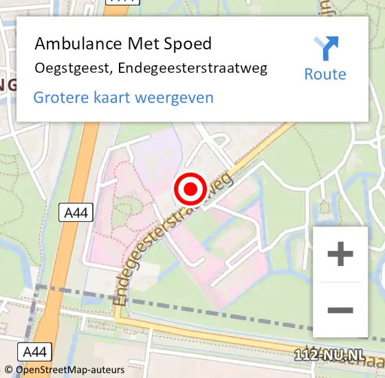 Locatie op kaart van de 112 melding: Ambulance Met Spoed Naar Oegstgeest, Endegeesterstraatweg op 13 mei 2024 11:24