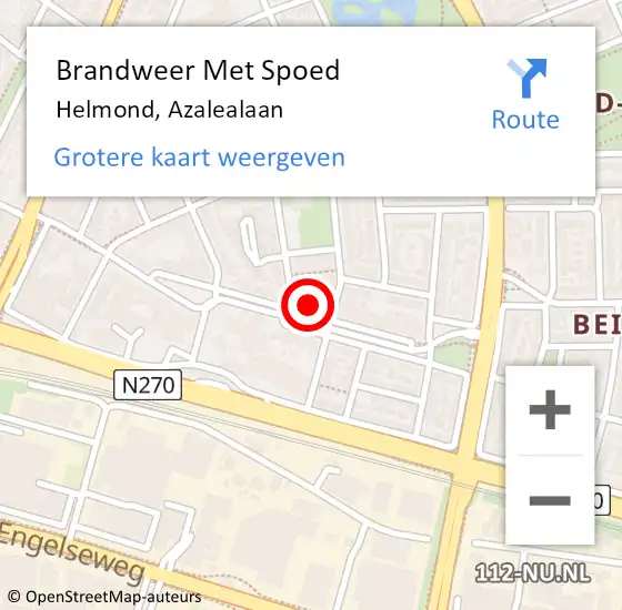 Locatie op kaart van de 112 melding: Brandweer Met Spoed Naar Helmond, Azalealaan op 13 mei 2024 11:24