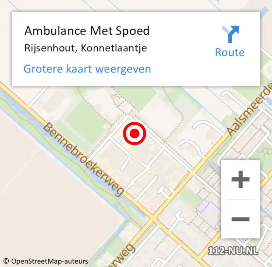 Locatie op kaart van de 112 melding: Ambulance Met Spoed Naar Rijsenhout, Konnetlaantje op 13 mei 2024 11:27