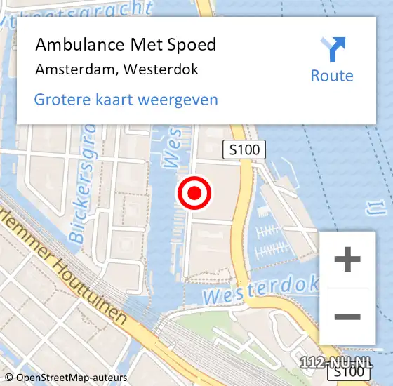 Locatie op kaart van de 112 melding: Ambulance Met Spoed Naar Amsterdam, Westerdok op 13 mei 2024 11:35