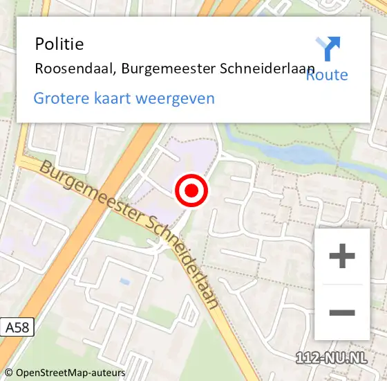 Locatie op kaart van de 112 melding: Politie Roosendaal, Burgemeester Schneiderlaan op 13 mei 2024 11:40