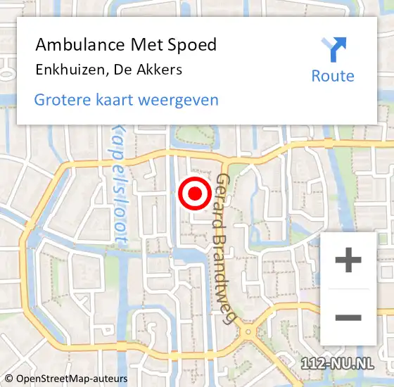 Locatie op kaart van de 112 melding: Ambulance Met Spoed Naar Enkhuizen, De Akkers op 13 mei 2024 11:40