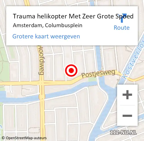 Locatie op kaart van de 112 melding: Trauma helikopter Met Zeer Grote Spoed Naar Amsterdam, Columbusplein op 13 mei 2024 11:44