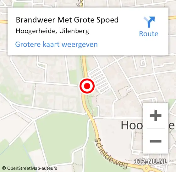 Locatie op kaart van de 112 melding: Brandweer Met Grote Spoed Naar Hoogerheide, Uilenberg op 13 mei 2024 11:44