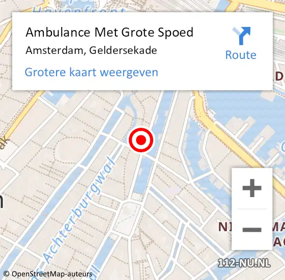 Locatie op kaart van de 112 melding: Ambulance Met Grote Spoed Naar Amsterdam, Geldersekade op 13 mei 2024 11:51
