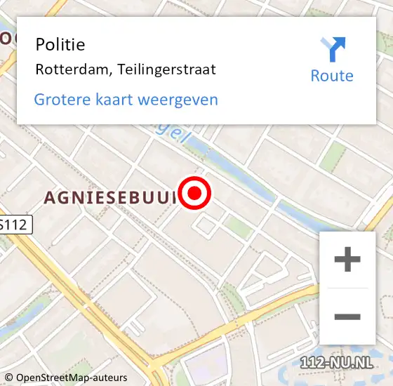 Locatie op kaart van de 112 melding: Politie Rotterdam, Teilingerstraat op 13 mei 2024 11:58