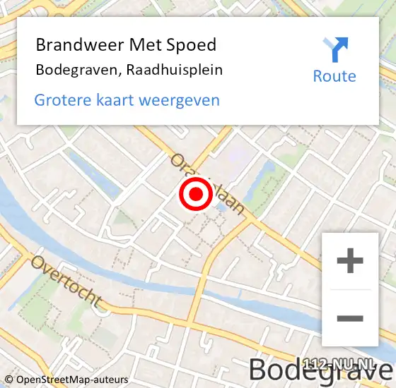 Locatie op kaart van de 112 melding: Brandweer Met Spoed Naar Bodegraven, Raadhuisplein op 13 mei 2024 11:59