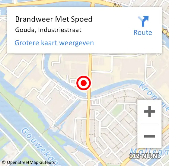 Locatie op kaart van de 112 melding: Brandweer Met Spoed Naar Gouda, Industriestraat op 13 mei 2024 12:00