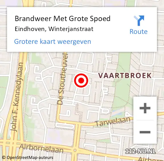 Locatie op kaart van de 112 melding: Brandweer Met Grote Spoed Naar Eindhoven, Winterjanstraat op 13 mei 2024 12:04