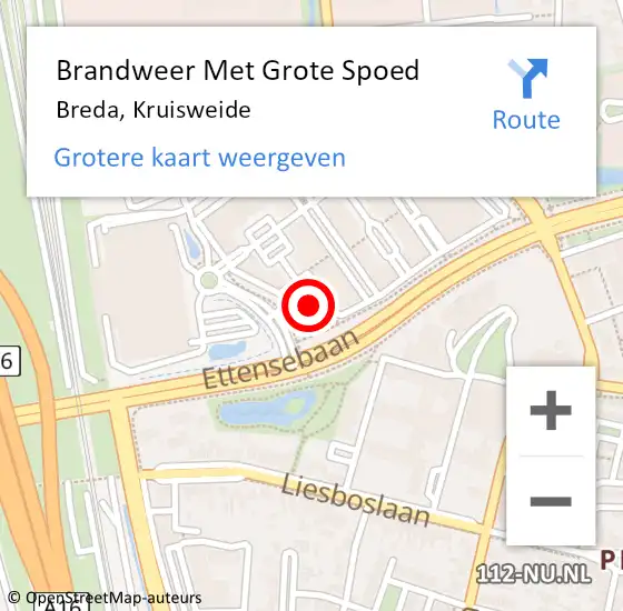 Locatie op kaart van de 112 melding: Brandweer Met Grote Spoed Naar Breda, Kruisweide op 13 mei 2024 12:04