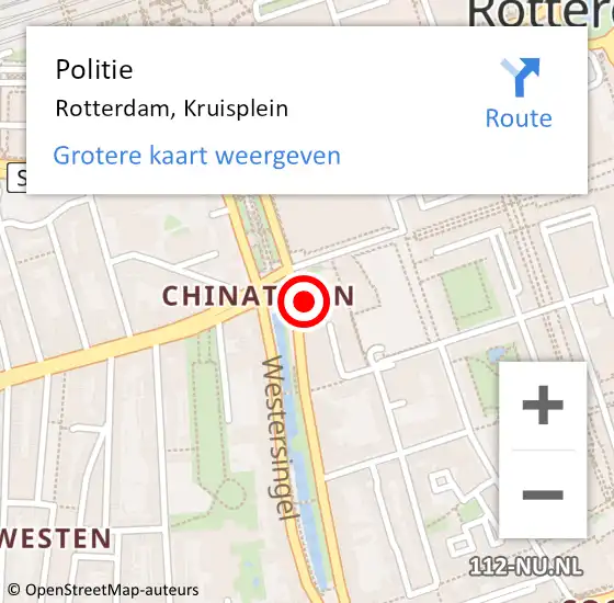 Locatie op kaart van de 112 melding: Politie Rotterdam, Kruisplein op 13 mei 2024 12:08
