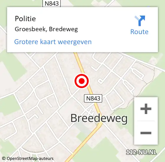 Locatie op kaart van de 112 melding: Politie Groesbeek, Bredeweg op 13 mei 2024 12:10