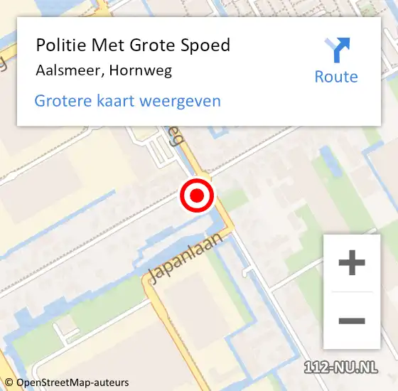 Locatie op kaart van de 112 melding: Politie Met Grote Spoed Naar Aalsmeer, Hornweg op 13 mei 2024 12:16