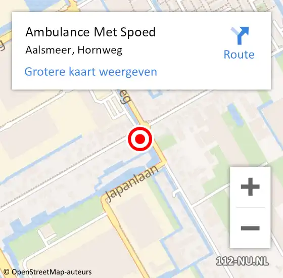 Locatie op kaart van de 112 melding: Ambulance Met Spoed Naar Aalsmeer, Hornweg op 13 mei 2024 12:16