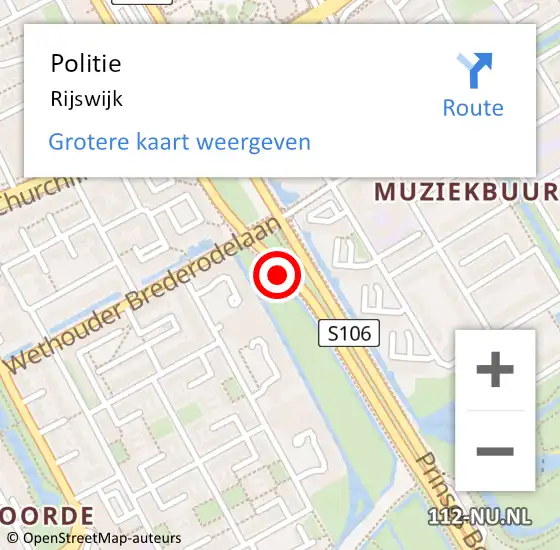 Locatie op kaart van de 112 melding: Politie Rijswijk op 13 mei 2024 12:38