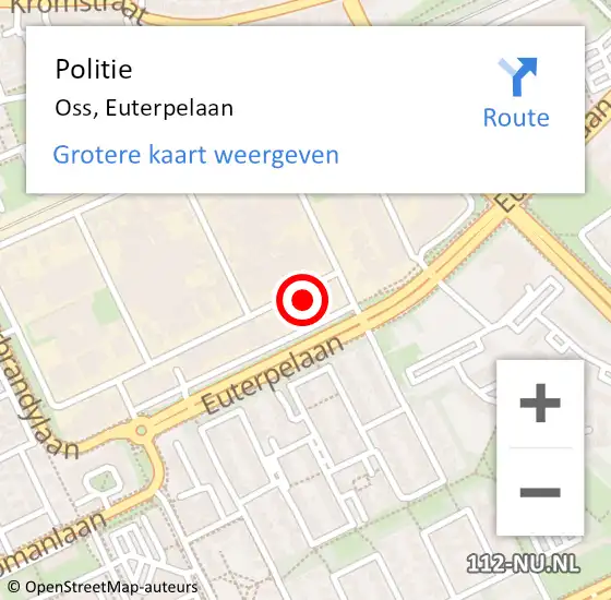 Locatie op kaart van de 112 melding: Politie Oss, Euterpelaan op 13 mei 2024 12:40