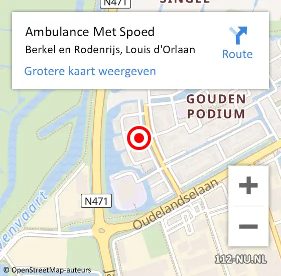 Locatie op kaart van de 112 melding: Ambulance Met Spoed Naar Berkel en Rodenrijs, Louis d'Orlaan op 13 mei 2024 12:41