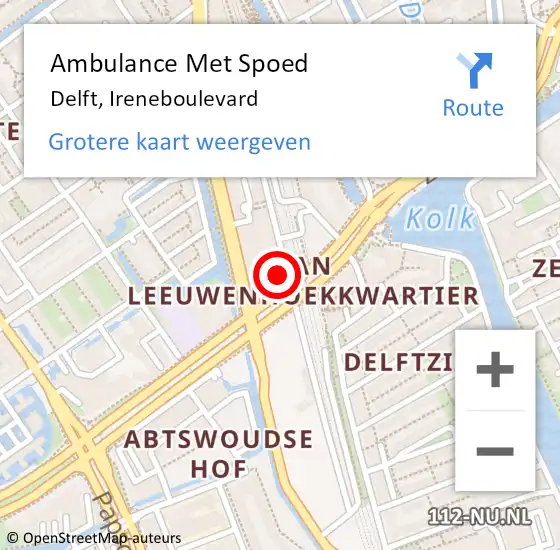 Locatie op kaart van de 112 melding: Ambulance Met Spoed Naar Delft, Ireneboulevard op 13 mei 2024 12:42