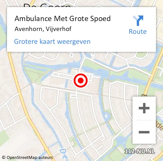 Locatie op kaart van de 112 melding: Ambulance Met Grote Spoed Naar Avenhorn, Vijverhof op 13 mei 2024 12:53