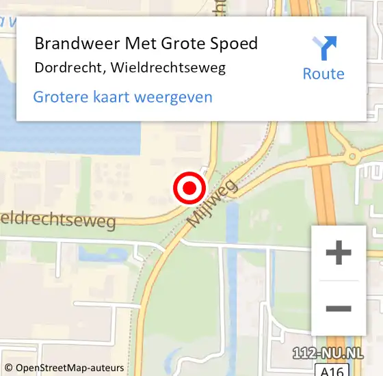 Locatie op kaart van de 112 melding: Brandweer Met Grote Spoed Naar Dordrecht, Wieldrechtseweg op 13 mei 2024 13:07