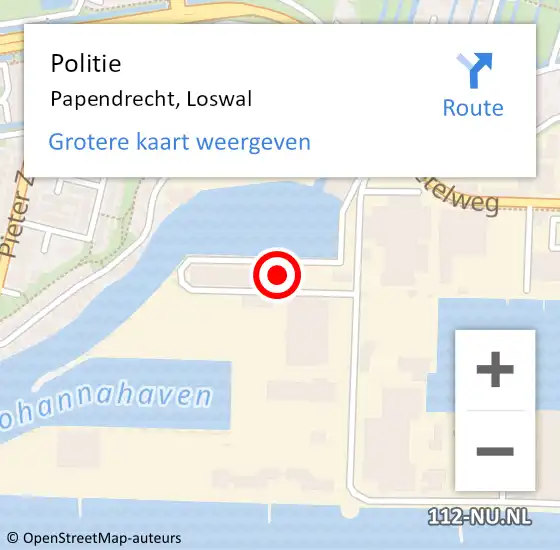 Locatie op kaart van de 112 melding: Politie Papendrecht, Loswal op 13 mei 2024 13:11