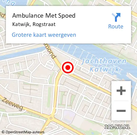 Locatie op kaart van de 112 melding: Ambulance Met Spoed Naar Katwijk, Rogstraat op 13 mei 2024 13:15