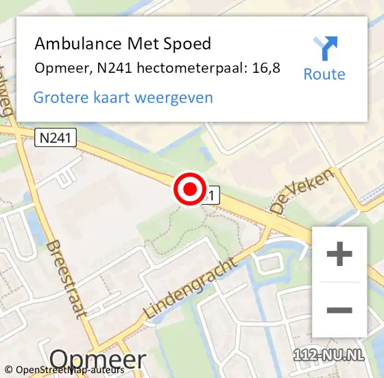 Locatie op kaart van de 112 melding: Ambulance Met Spoed Naar Opmeer, N241 hectometerpaal: 16,8 op 13 mei 2024 13:16